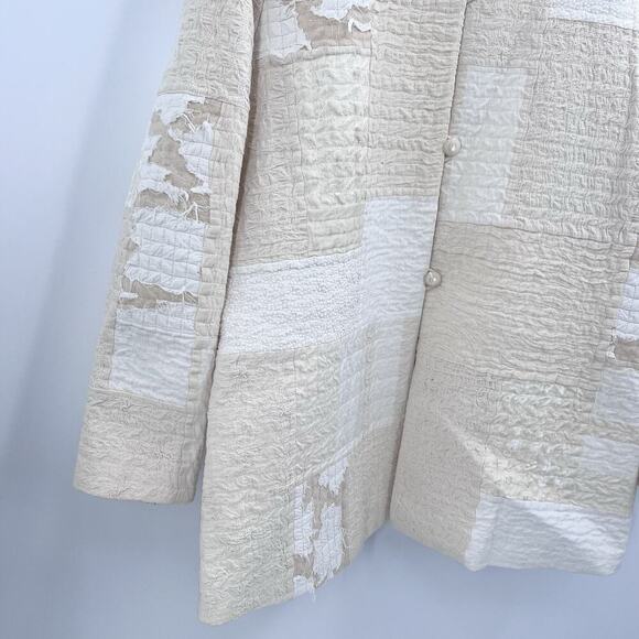 Vintage Custom OOAK Cream Quilted Patchwork Blazer Jacket Womens XL - Picture 3 of 9